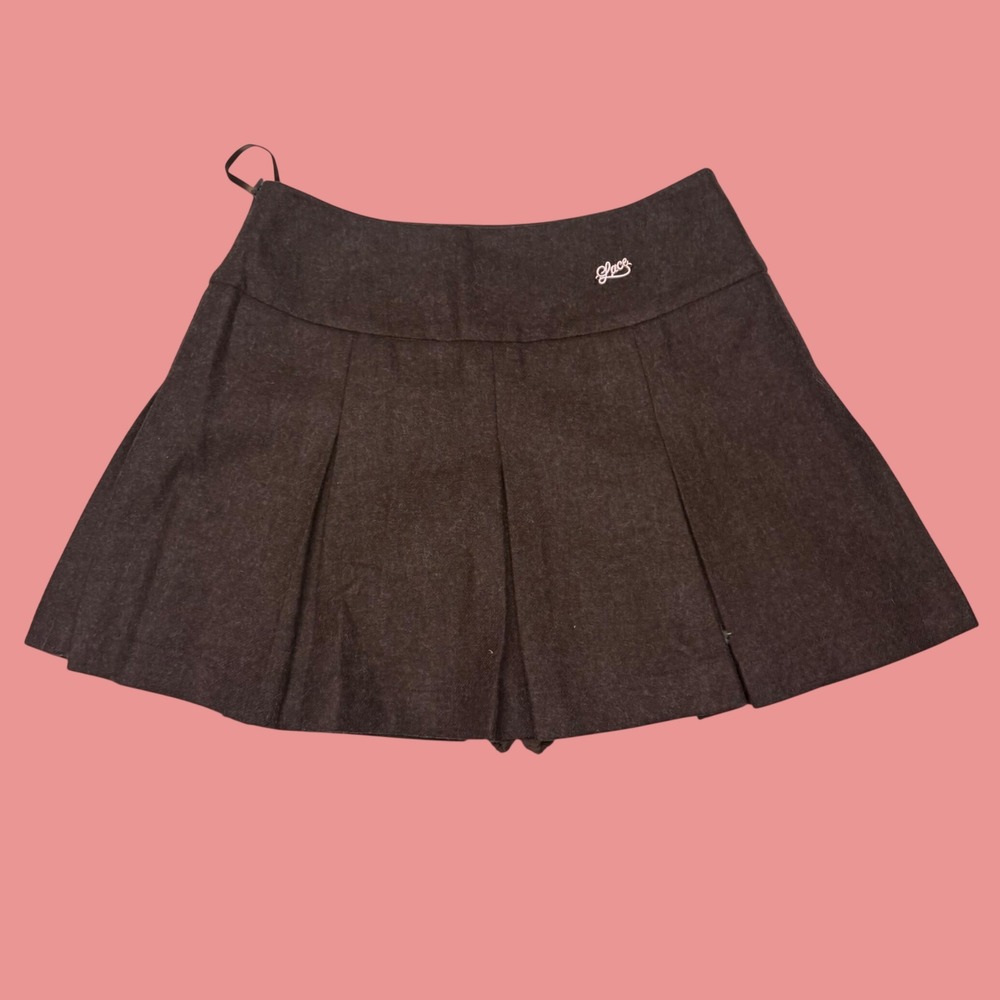Lace Collective Brown Pleated Wool Blend Mini Skirt Size Small
